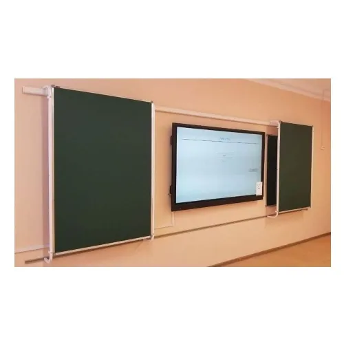 Раздвижная рельсовая система PolyGlide Slide Mono-2 (4,8 м., рельсовые доски 100х120 меловые – 2 шт., настенные доски 100х120 меловые – 2 шт., кронштейн № 18 (230х1400) – 4 шт., стяжка 1060 – 4 шт.)