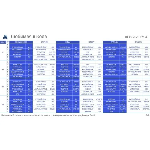 Электронное расписание SENSYSTEM для Windows. Горизонтально ориентированные панели с мультимедиа. SN5468
